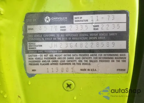 1974 Dodge Challenger из США, поврежденный, VIN JH23G4B228589